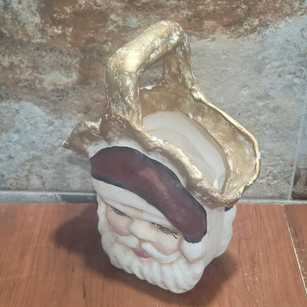 Paper Mache Santa Basket Candy Container Christmas Decoration